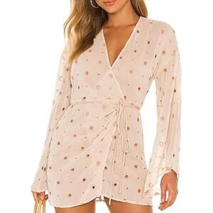 REVOLVE Cream Polka Dot Mini Dress Isabella Kimono Wrap Dress
